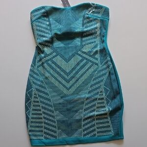 Elegant Strapless Teal Dress